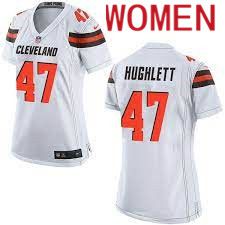 Women Cleveland Browns #47 Charley Hughlett Nike White Game NFL Jersey->women nfl jersey->Women Jersey